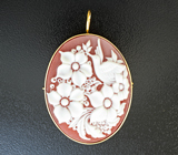 Золотая брошь/кулон с агатовой камеей на карнелиане 23,04 карата Золото