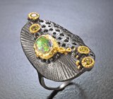 Серебряное кольцо с ограненным черным опалом