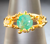 Золотое кольцо с ярким «неоновым» параиба турмалином 1,01 карата и бриллиантами