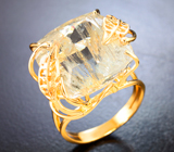 Золотое кольцо с уникальным бесцветным топазом с включением золотистого рутила 33,78 карата Золото