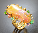 Массивное золотое кольцо с невероятным кристаллическим эфиопским опалом 24,52 карата, самоцветами и бриллиантами