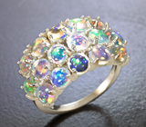 Шикарное серебряное кольцо с кристаллическими эфиопскими опалами