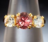 Кольцо с цирконом падпараджа авторской огранки 2,4 карата и бесцветными цирконами