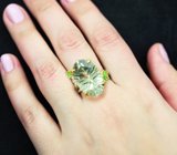 Серебряное кольцо с зеленым аметистом 13,48 карата и цаворитами