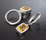 Стильные серебряные серьги с цитринами Серебро 925