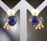 Крупные золотые серьги с насыщенными синими сапфирами 18,23 карата и бриллиантами
