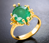 Золотое кольцо с насыщенным уральским изумрудом 5,39 карата и бриллиантами