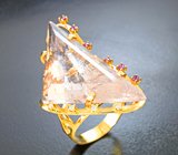 Роскошное золотое коктейльное кольцо с морганитом авторской огранки 38,89 карата, розовыми сапфирами и бриллиантами