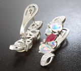 Прелестные серебряные серьги с кристаллическими эфиопскими опалами и рубинами