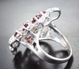 Серебряное кольцо с пиропами, родолитами и аметистами