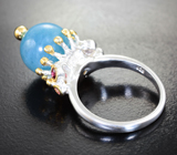 Серебряное кольцо со сферой аквамарина 13,26 карата и альмандинами гранатами