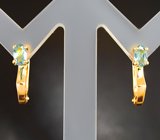 Золотые серьги с уральскими александритами высокой чистоты 0,41 карата! Редкий оттенок морской волны Золото