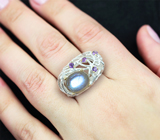 Серебряное кольцо с лабрадоритом 4,08 карата и аметистами