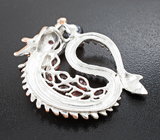 Серебряный кулон «Дракон» с цветной жемчужиной, альмандинами гранатами и розовым турмалином Серебро 925