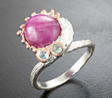 Серебряное кольцо с корундом 7,89 карата и голубыми топазами