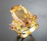 Серебряное кольцо с цитрином 15,82 карата и родолитами