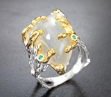 Серебряное кольцо с лунным камнем 13,31 карата и апатитами