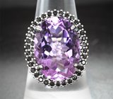Серебряное кольцо с крупным аметистом и черными шпинелями