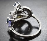 Изысканное серебряное кольцо с ограненными черными опалами, танзанитами и черными шпинелями Серебро 925