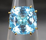 Золотое кольцо с крупным голубым топазом лазерной огранки 19,12 карата