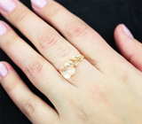 Золотое кольцо с полихромным орегонским солнечным камнем 1,43 карата и сапфирами