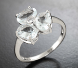 Прелестное серебряное кольцо с пастельно-голубыми аквамаринами Серебро 925