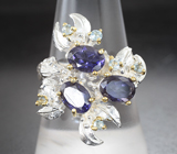 Серебряное кольцо с иолитами и голубыми топазами Серебро 925