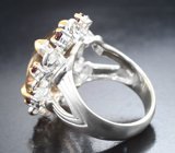 Серебряное кольцо с дымчатым кварцем 13,63 карата и альмандинами гранатами