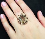 Серебряное кольцо с дымчатым кварцем 13,63 карата и альмандинами гранатами Серебро 925