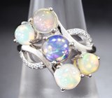 Изысканное серебряное кольцо с кристаллическими эфиопскими опалами
