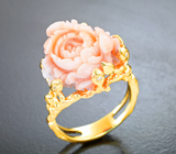 Золотое кольцо с красивейшим резным solid кораллом 12,55 карата и бриллиантами