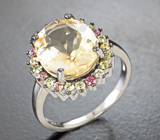 Замечательное серебряное кольцо с цитрином и разноцветными сапфирами Серебро 925