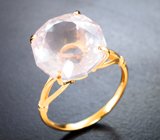 Золотое кольцо с чистейшим розовым кварцем авторской огранки 10,43 карата