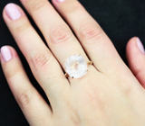 Золотое кольцо с чистейшим розовым кварцем авторской огранки 10,43 карата