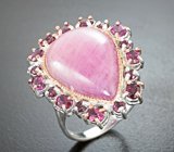 Серебряное кольцо с корундом 23,71 карата и родолитами Серебро 925