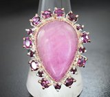 Серебряное кольцо с корундом 23,71 карата и родолитами Серебро 925