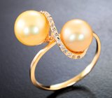 Золотое кольцо с золотистым жемчугом 8,39 карата и бесцветными цирконами