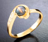 Золотое кольцо с хризиобериллом с ярко-выраженным эффектом кошачьего глаза 0,84 карата и брилилантами