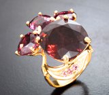 Золотое кольцо с крупными рубеллитами турмалинами 16,69 карата и бриллиантами