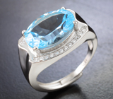 Превосходное серебряное кольцо с голубым топазом лазерной огранки