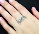 Замечательное серебряное кольцо с изумрудами и танзанитами Серебро 925