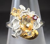 Серебряное кольцо с цитринами и альмандином гранатом