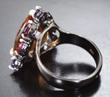 Серебряное кольцо с цитрином 9,92 карата, аметистами и родолитами
