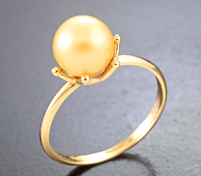 Золотое кольцо с золотистой морской жемчужиной 3,64 карата