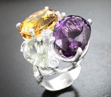 Серебряное кольцо с аметистом, цитрином и празиолитом Серебро 925