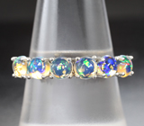 Эффектное серебряное кольцо с кристаллическими эфиопскими опалами Серебро 925