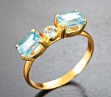 Золотое кольцо с яркими голубыми цирконами высокой чистоты 1,91 карата
