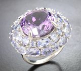Роскошное серебряное кольцо с аметистом и танзанитами Серебро 925