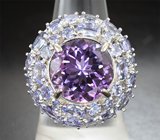 Роскошное серебряное кольцо с аметистом и танзанитами Серебро 925