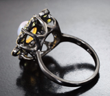 Серебряное кольцо с кристаллическим эфиопским опалом и перидотами